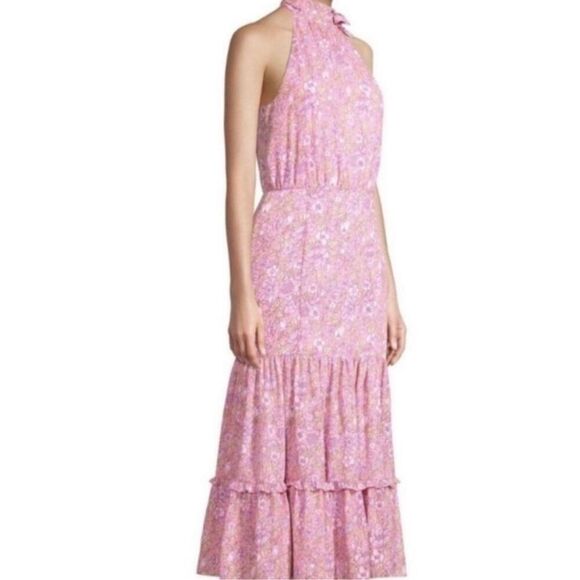 Likely Mona Floral Ruffle Midi Dress Pink - Picture 1 of 7